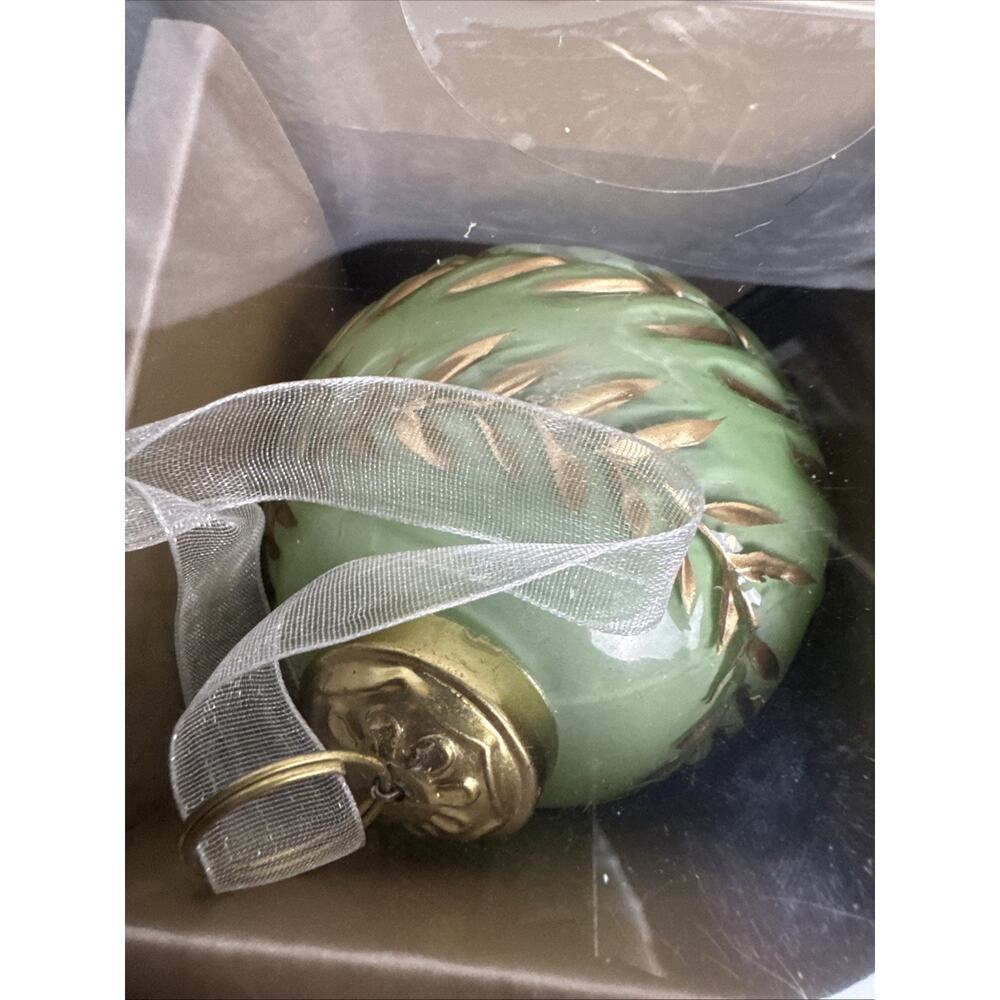 Tinsel And Fir glass ornaments Mint Green And Gold Stitching BOX OF 6 NIB NEW - Picture 4 of 10